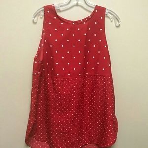 Red & White Polka-Dot Sleeveless Tunic Top